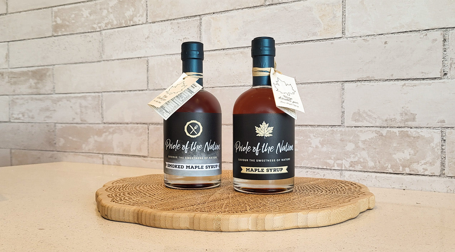 Authentic Original and Smoked Maple Syrup in a glass bottle from Quebec Canada